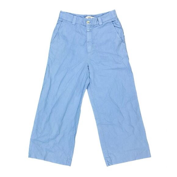 Closed Barton Cotton & Linen Pants In Blue Morning Sky Cropped Wide Leg Size 27 - Picture 2 of 9